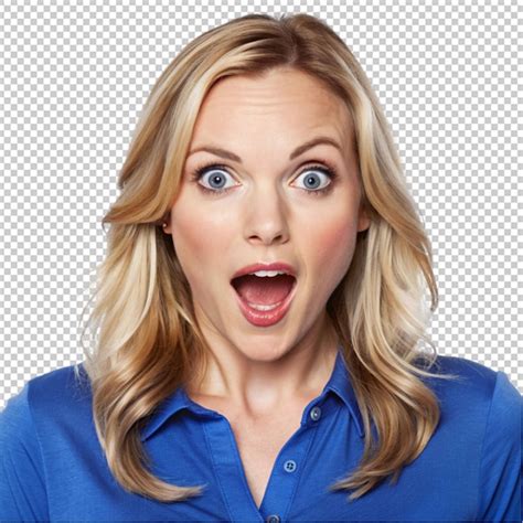 Blonde Woman With Blue Shirt With Surprise Premium Ai Generated Psd