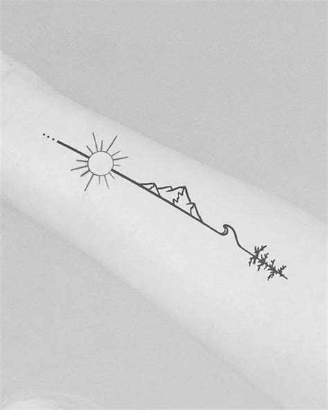 Minimalism Mountain And Sun Temporary Tattoo Tattoo Sticker Etsy Fake