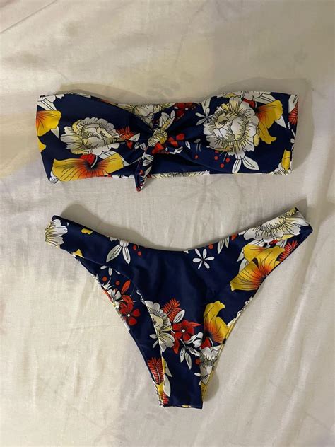 Floral Bandeau Bikini Women S Fashion Swimwear Bikinis Swimsuits On Carousell