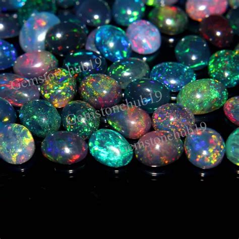 Naturel Thiopien Multi Feu Black Opal Ovale Cabochon Desser Gemme Lot