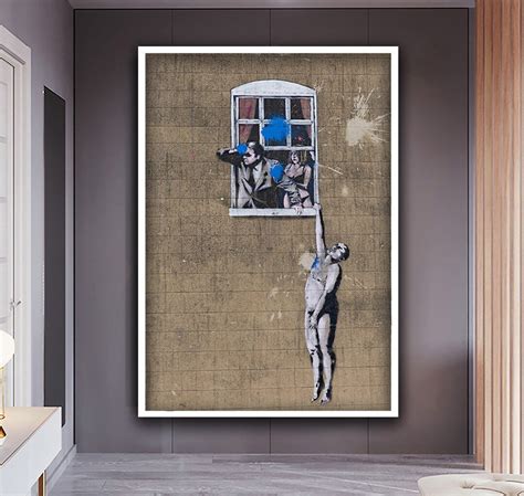 Man Hanging Out The Window Banksy Canvas Banksy Naked Man Canvas Art Man And Woman Looking Out