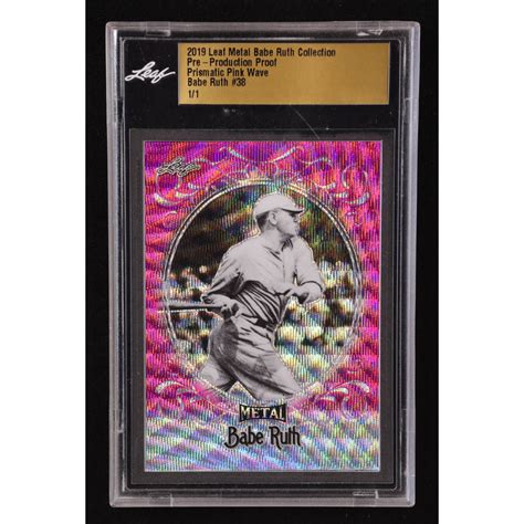 Babe Ruth Leaf Metal Babe Ruth Collection Pre Production Proof Prismatic Pink Wave