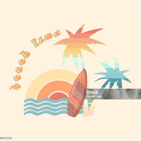 Summer Holiday Vector Illustration Retro Summer Vacation Surfing Beach