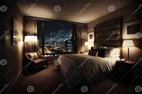 Design Of Luxury Bedroom With Captivatingly Atmospheric Cityscape