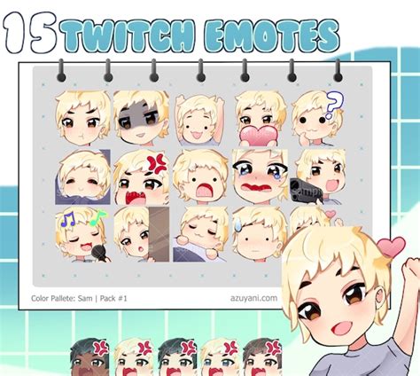 Twitch Emote Pack Sam Blonde Hair Brown Eyes Emotes Etsy