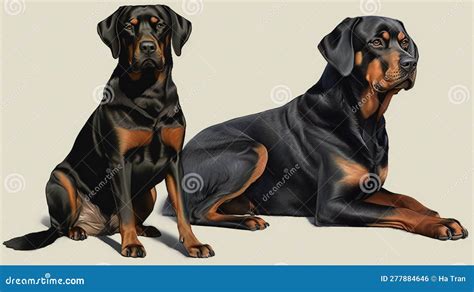 Portrait Of Rottweiler And Doberman Pinscher Stock Illustration