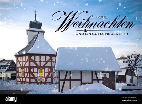 German Christmas greetings Card with small chapel in germany Stock ...