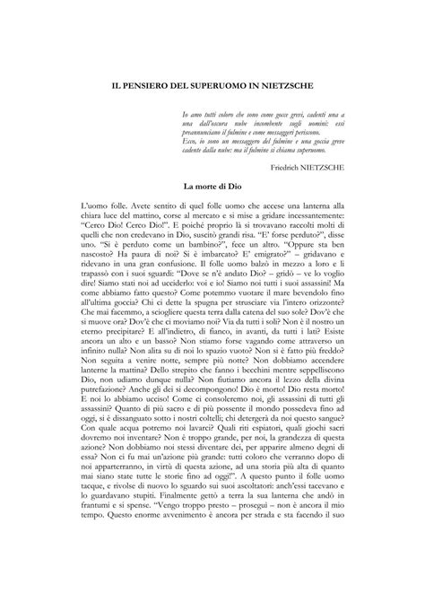 Il Pensiero Del Superuomo In Nietzsche La Morte Di Dio L