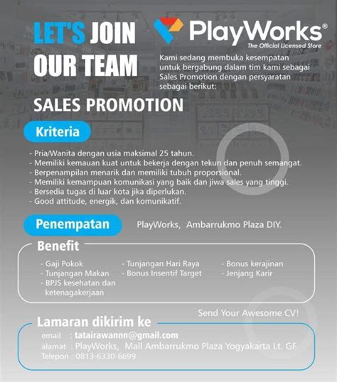 Lowongan Kerja Sales Promotor Di PlayWorks LokerJogja ID