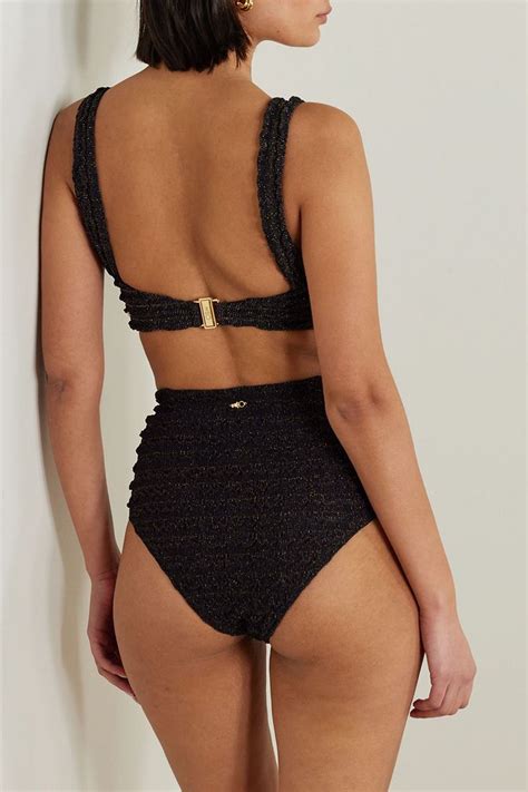 PATBO Button Embellished Metallic Crinkled Stretch Bikini Briefs THE