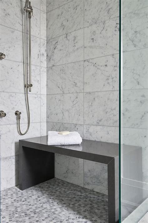 Gray Quartz Waterfall Shower Bench Contemporary Bathroom