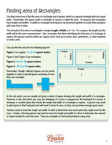 Area Of Rectangles Word Problems Free Pdf Download Learn Bright