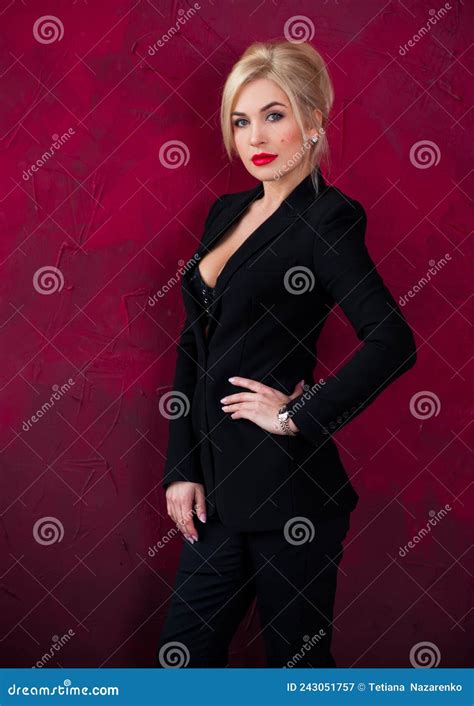 Business Style Woman In Black Suit Stock Image Image Of Blond