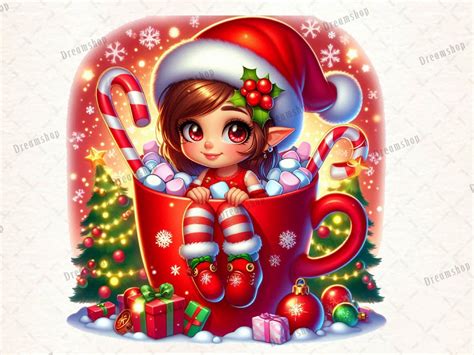 Watercolor Hot Cocoa Elf Clipart Graphic By Dreamshop Creative Fabrica