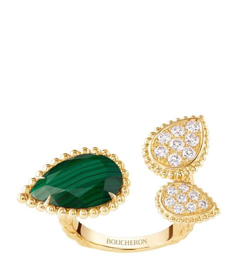 Boucheron Yellow Gold Malachite And Diamond Serpent Boh Me Ring