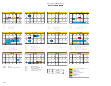 Manatee County School District Calendar 2024-2025 in PDF
