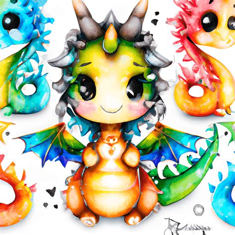 Cute Rainbow Dragon Watercolor Clipart · Creative Fabrica