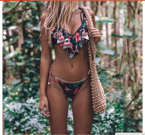 New Summer Fashion Women Swimsuit Sexy Woman Sling Printing Bikini High Quality Lady Low