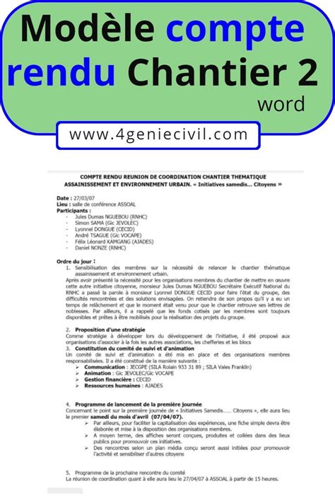 compte rendu de chantier word Compte rendu réunion Planning chantier