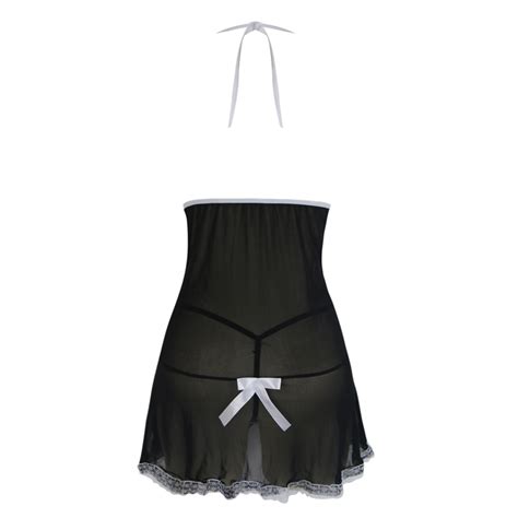 Hot Sexy Black Maid Babydoll Lingerie French Maid Cosplay Costume Set N