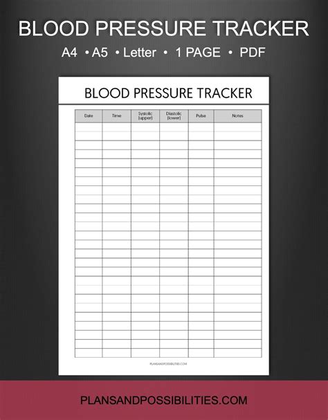 Blood Pressure Tracker Printable, Blood Pressure Chart Template, Blood ...