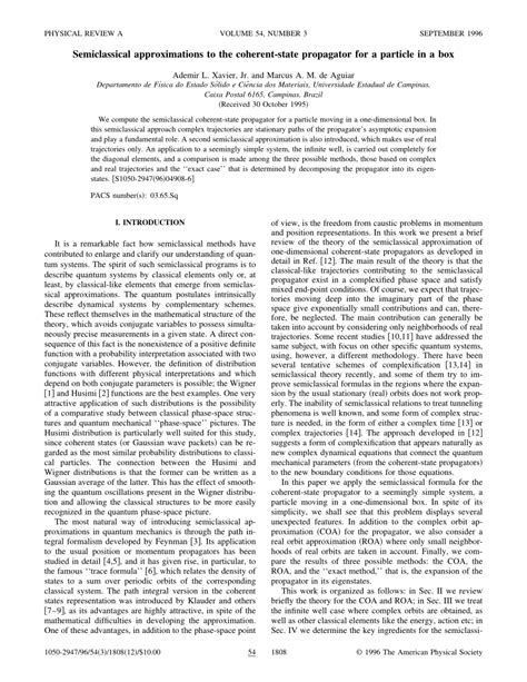 Pdf Semiclassical Approximations To The Coherent State Propagator For