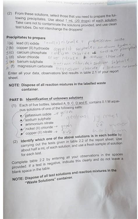 Solved Investigation of some precipitation reactions | Chegg.com