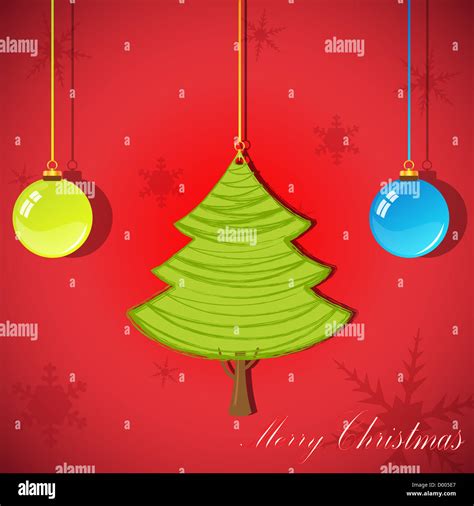 Ilustración De Tarjeta De Navidad Con árbol De Navidad Y Bolas Fotografía De Stock Alamy