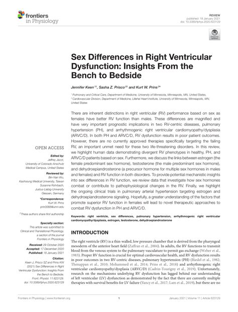 PDF Sex Differences In Right Ventricular Dysfunction Insights From The Bench To Bedside