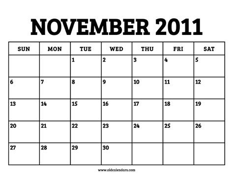 Calendar November 2011 Printable Old Calendars