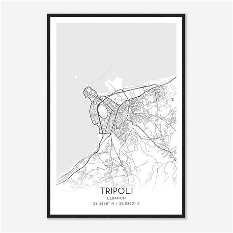 Tripoli Lebanon Map Poster, Tripoli City Road Wall Art Print - Custom