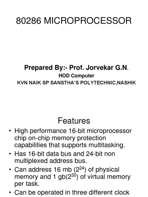 80286 Microprocessor Architecture Instruction Set Central