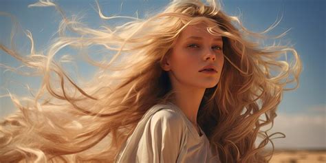 Premium Photo Beautiful Blonde Hair In The Dry Land Wind