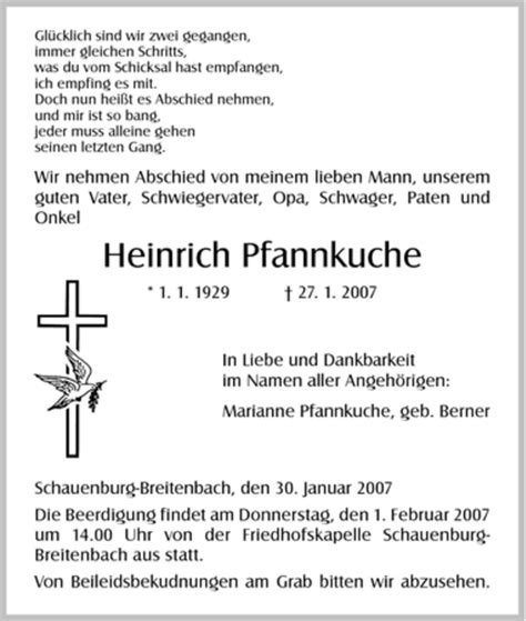 Traueranzeigen Von Heinrich Pfannkuche Trauer Hna De