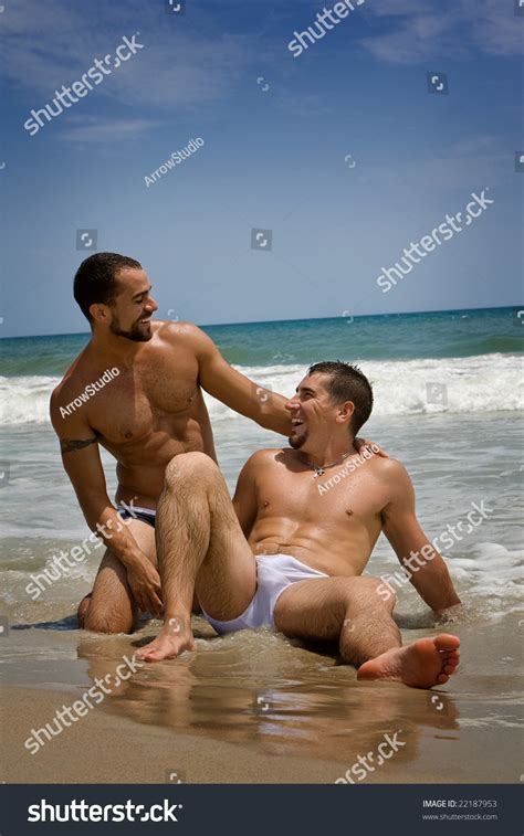 Two Gay Men Vacationing Beach Stockfoto Shutterstock