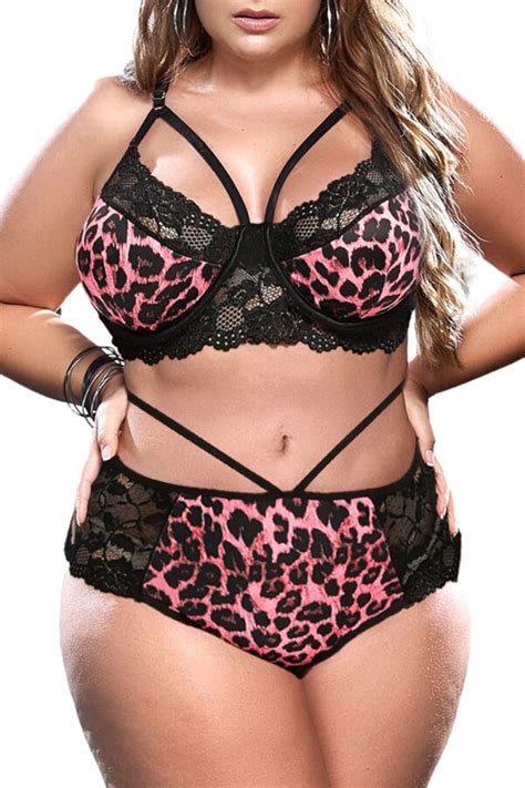 Evelust Women Plus Size Lingerie Sexy Strappy Outfits Leopard Lace Harness Underwire Bralette