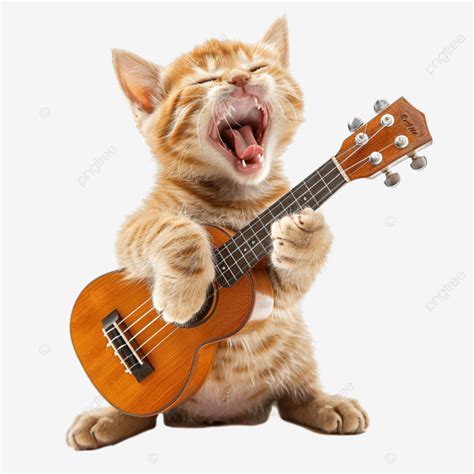 Lindo Gato Cantando Y Tocando La Guitarra Png Dibujos Adorable