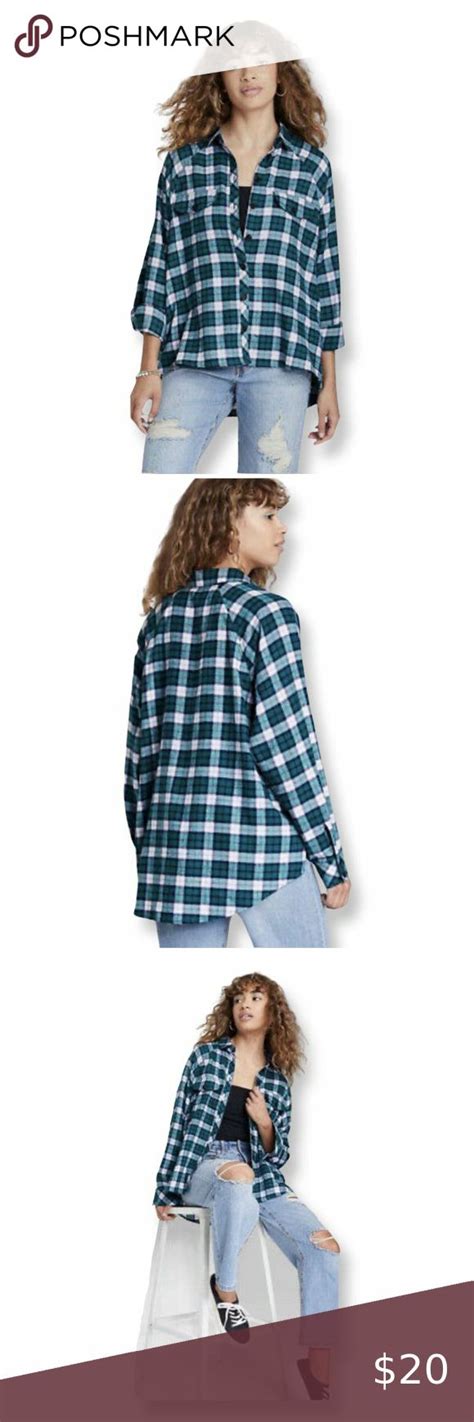 Women S Long Sleeve Plaid Button Down Flannel Shirt Wild Fable Teal Sz Small Long Sleeve Plaid