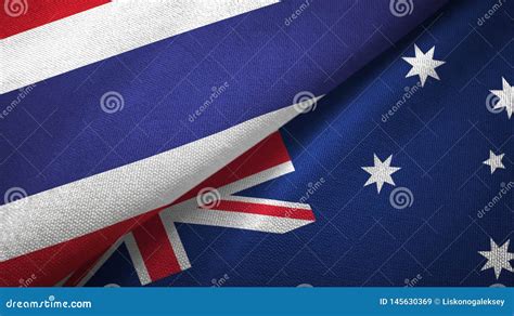 Thailand And Australia Two Flags Textile Cloth Fabric Texture Stock