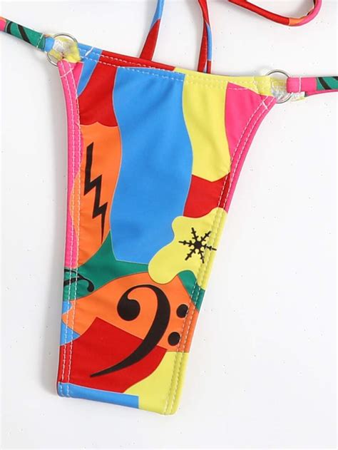 SHEIN DD Floral Print Micro Triangle Thong Bikini Swimsuit SHEIN UK