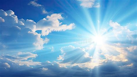Radiant blue sky with sun stock illustration. Illustration of rays ...