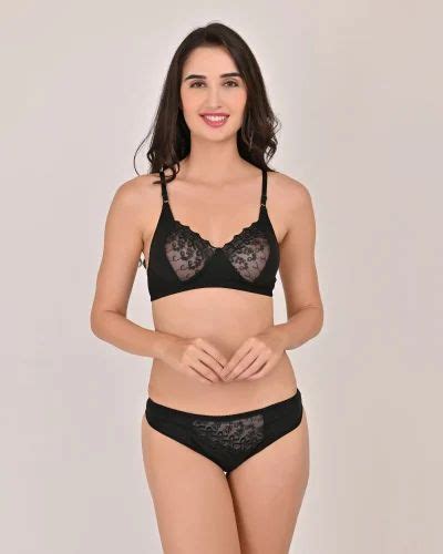 Women Full Coverage Non Padded Hosery Cotton Blend Set Ember Black Lingerie Set At Rs Piece
