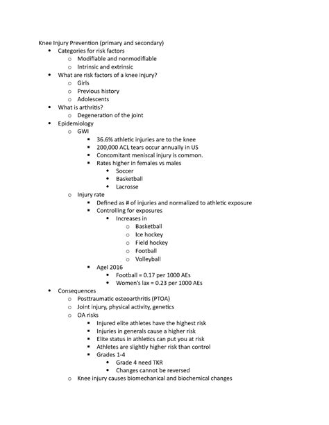 Knee Injury Prevention - Rates higher in females vs males Soccer