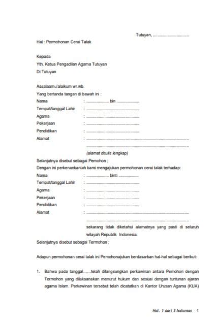 Contoh Surat Permohonan Cerai Talak Pdf Surat Permohonan Desain The