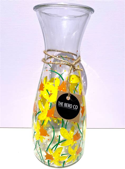 Hand Painted Daffodil Vase Glass Vase Glass Carafe Vase For Flowers