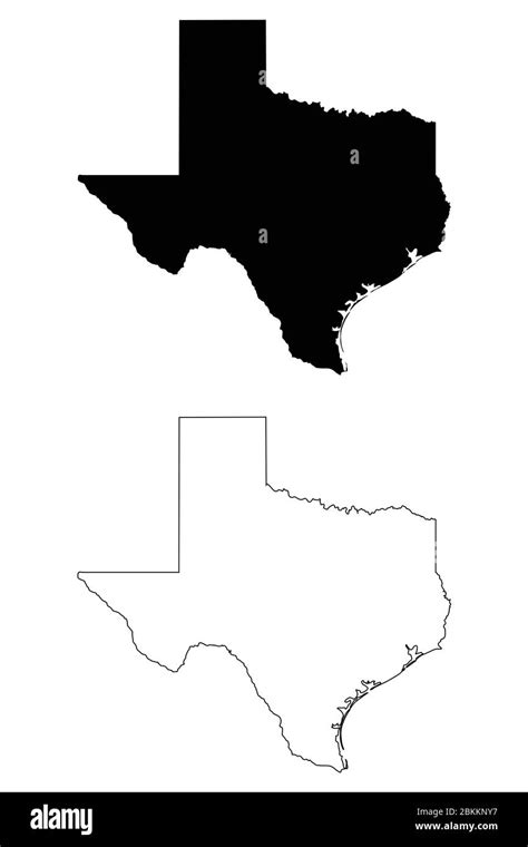 Texas Tx State Maps Black Silhouette And Outline Isolated On A White