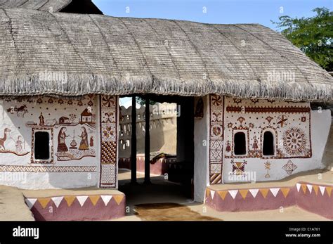Mud Painting On The Wall Of A Hut In Kutch Gujarat India Stock Photo