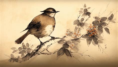 Premium AI Image | Classical Chinese ink painting bird on a ...