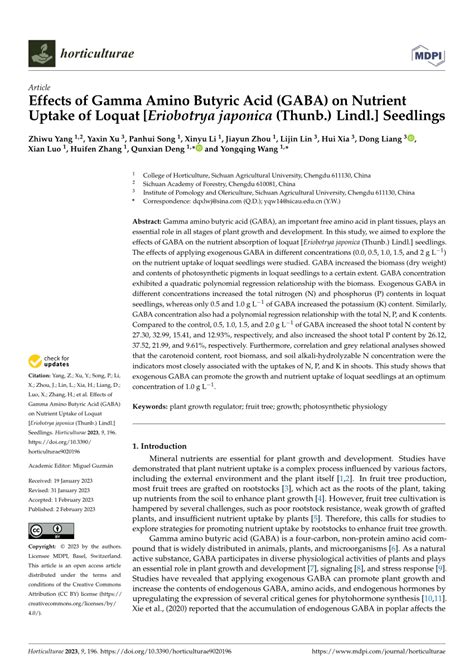 PDF Effects Of Gamma Amino Butyric Acid GABA On Nutrient Uptake Of