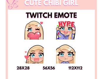 Twitch Emotes Cute Chibi Streamer Girl Blonde Hair Blue Eyes Hype Love Heart Hi GG Sad